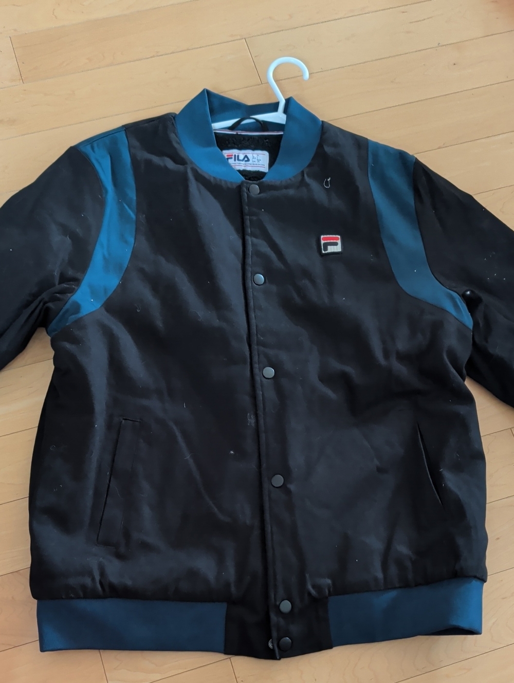 Like New FILA Men's Black & Teal Bomber Jacket - Men's Large